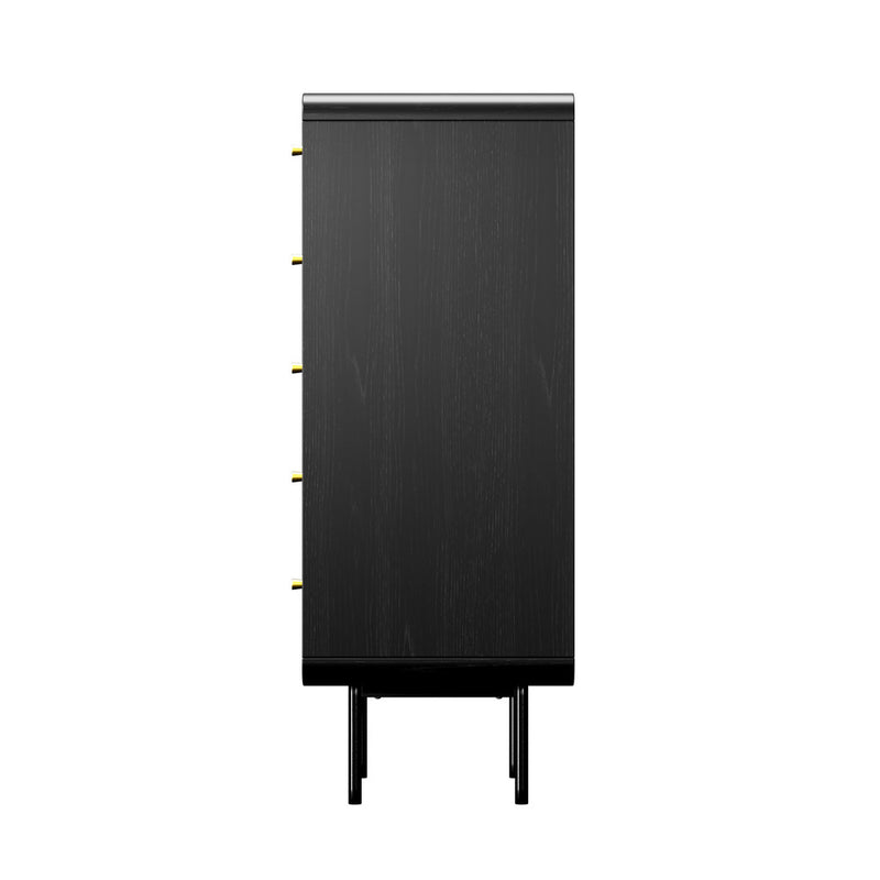 Black 5 Drawer Tallboy Dresser with Metal Handles