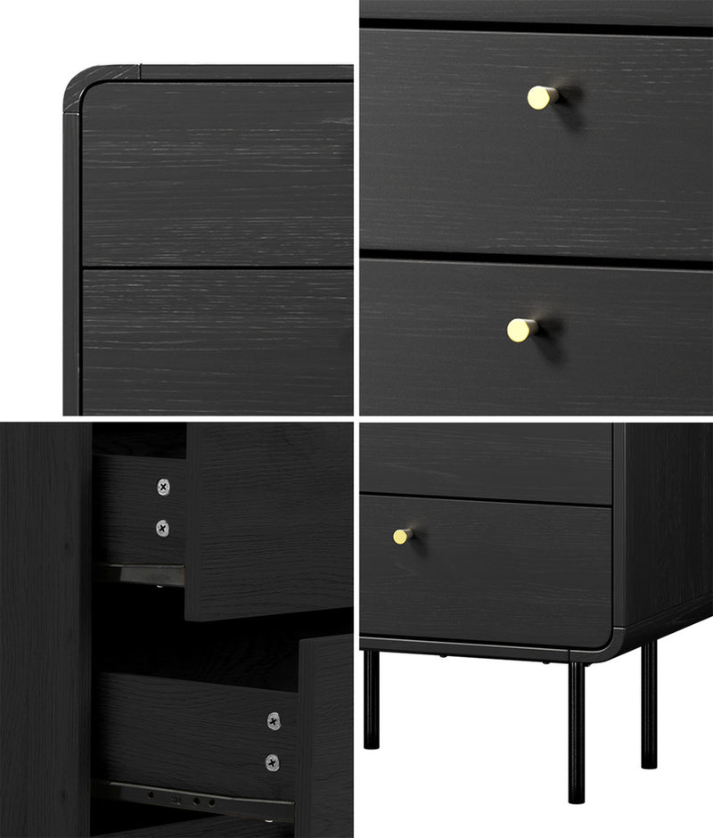 Black 5 Drawer Tallboy Dresser with Metal Handles