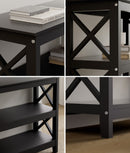 Black Wooden 3 Tier Console Table with X Design