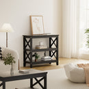 Black Wooden 3 Tier Console Table with X Design