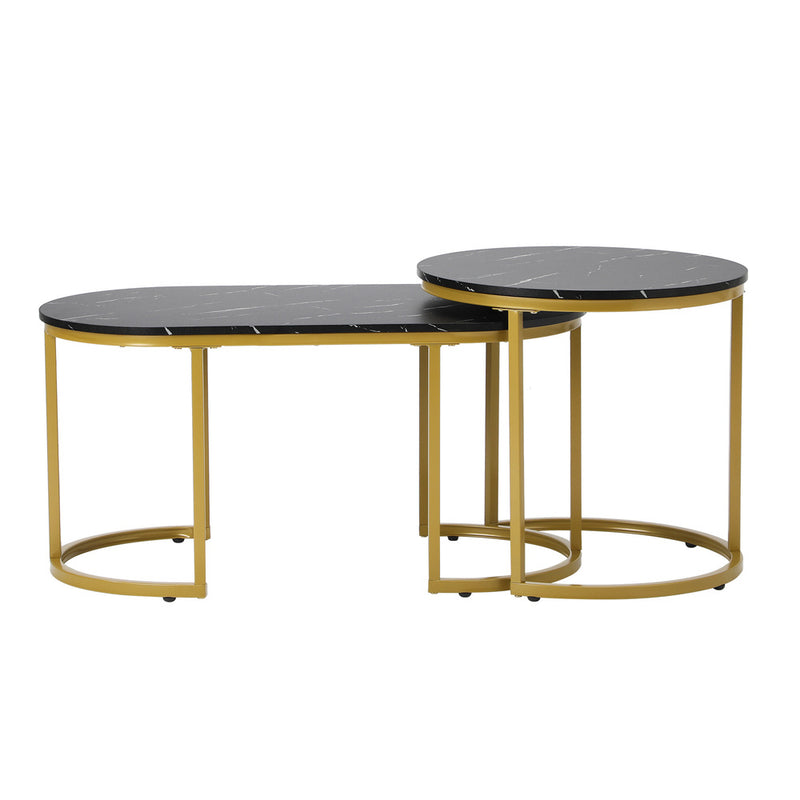 Set of 2 Black and Gold Coffee Tables with Marble Effect