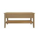 Natural Coffee Table with Storage Drawers and Open Shelving