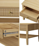 Natural Coffee Table with Storage Drawers and Open Shelving