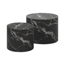 Set of 2 Black Marble Effect Round Coffee Tables