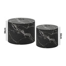 Set of 2 Black Marble Effect Round Coffee Tables