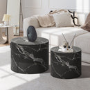 Set of 2 Black Marble Effect Round Coffee Tables