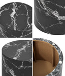 Set of 2 Black Marble Effect Round Coffee Tables