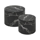 Set of 2 Black Marble Effect Round Coffee Tables