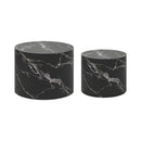 Set of 2 Black Marble Effect Round Coffee Tables