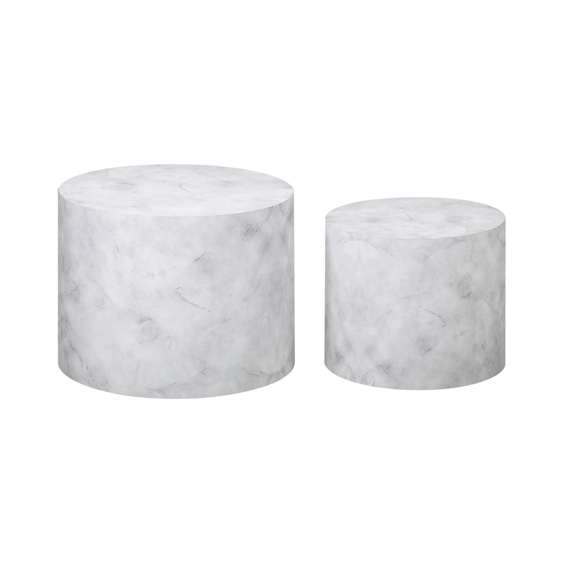 Set of 2 White Marble Effect Round Coffee Tables