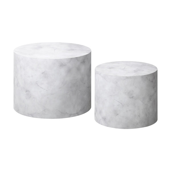 Set of 2 White Marble Effect Round Coffee Tables