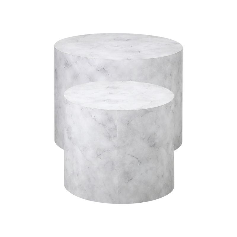 Set of 2 White Marble Effect Round Coffee Tables