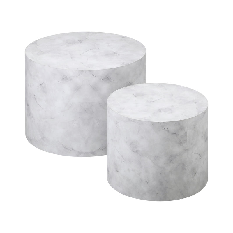 Set of 2 White Marble Effect Round Coffee Tables
