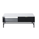 Black and White Sofa End Coffee Table with 1 Drawer and Open Shelf