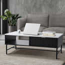 Black and White Sofa End Coffee Table with 1 Drawer and Open Shelf