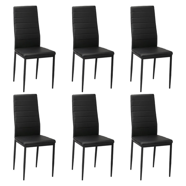 Set of 6 Black High-Back Faux Leather Dining Chairs