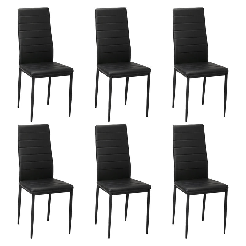 Set of 6 Black High-Back Faux Leather Dining Chairs
