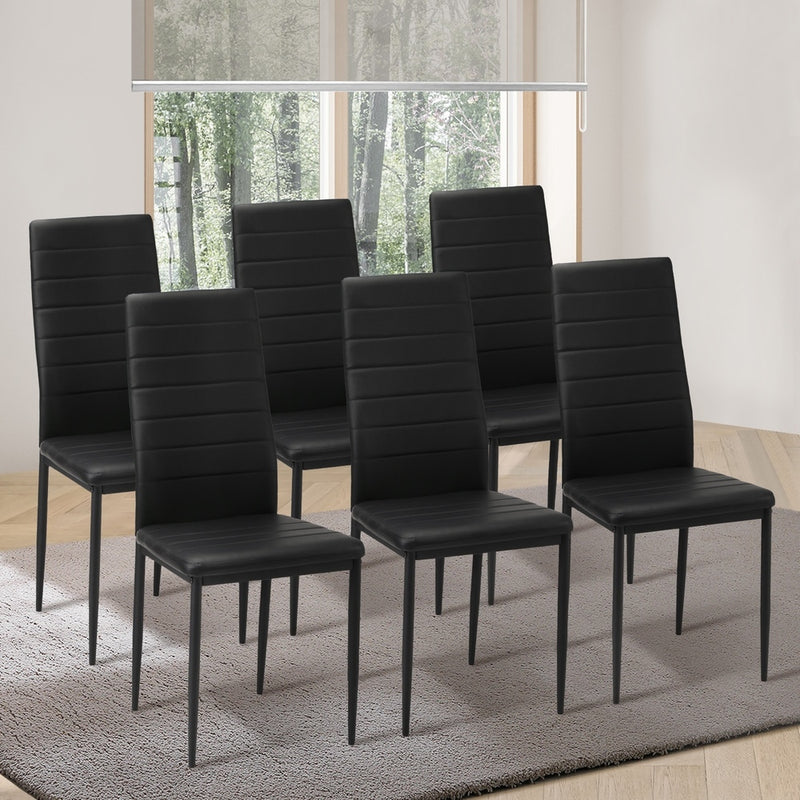 Set of 6 Black High-Back Faux Leather Dining Chairs