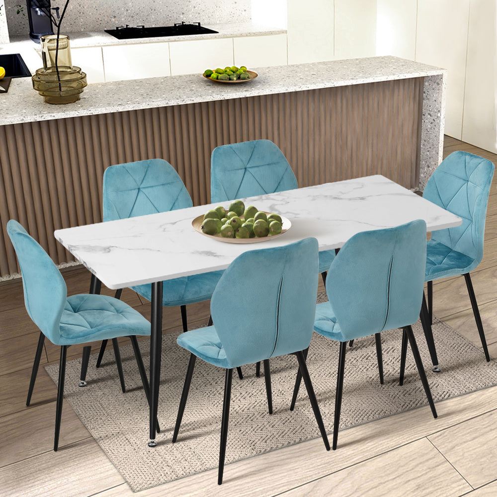 Set of 2 Blue Velvet Dining Chairs