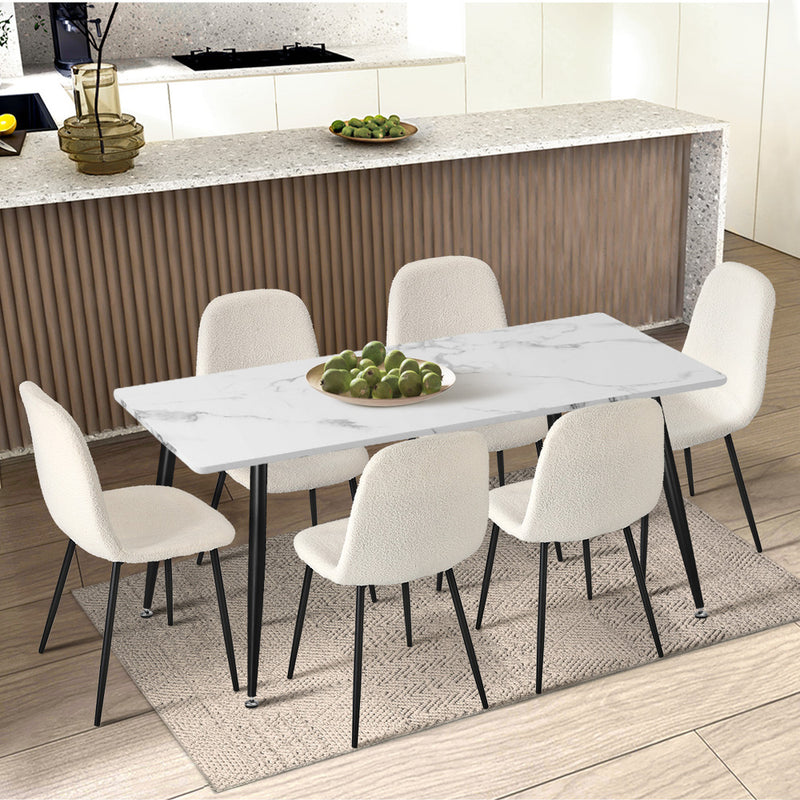 Set of 2 White and Black Sherpa Dining Chairs