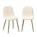 Set of 2 White Sherpa Dining Chairs with Golden Legs