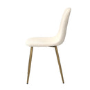 Set of 2 White Sherpa Dining Chairs with Golden Legs