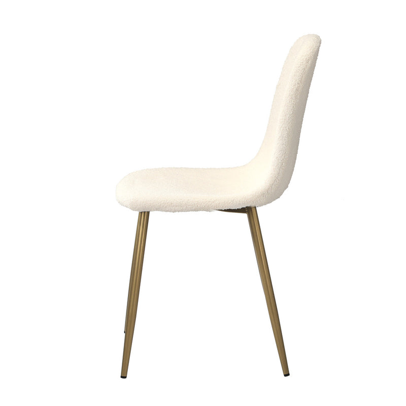 Set of 2 White Sherpa Dining Chairs with Golden Legs