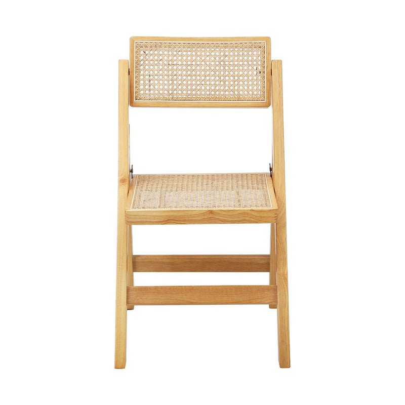 Set of 2 Wooden Folding Rattan Dining Chairs
