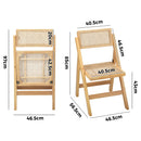 Set of 2 Wooden Folding Rattan Dining Chairs