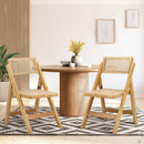 Set of 2 Wooden Folding Rattan Dining Chairs