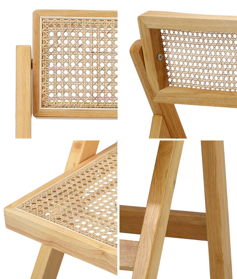 Set of 2 Wooden Folding Rattan Dining Chairs