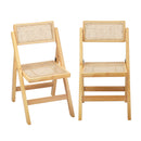 Set of 2 Wooden Folding Rattan Dining Chairs
