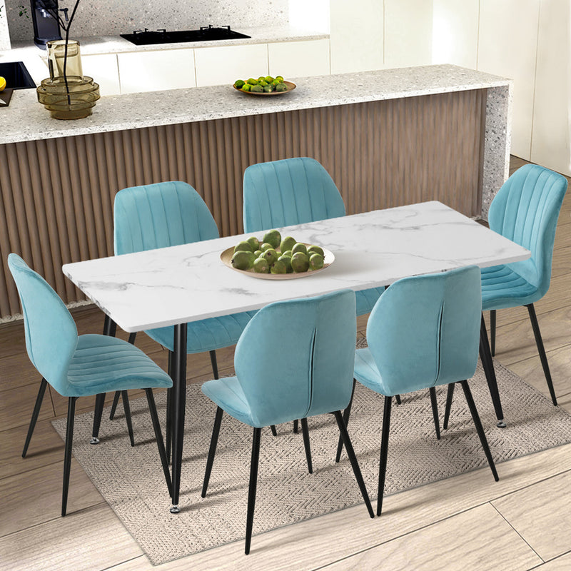 Set of 2 Blue Velvet Armless Dining Chairs with Padded Seats