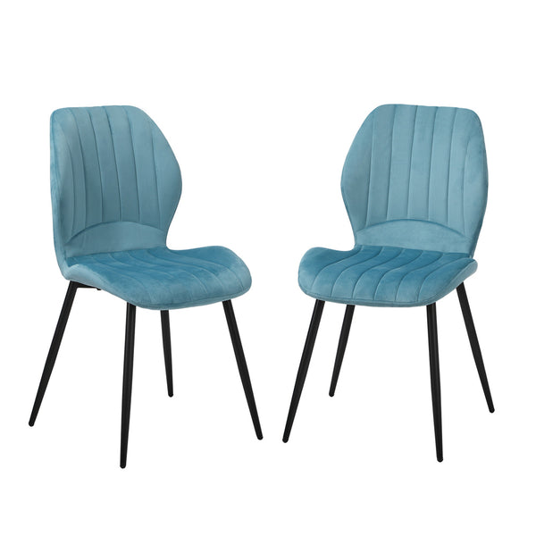 Set of 2 Blue Velvet Armless Dining Chairs with Padded Seats