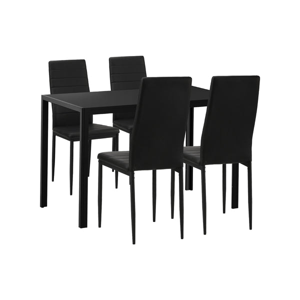 120cm Black Wooden Rectangle Dining Table with 4 Dining Chairs