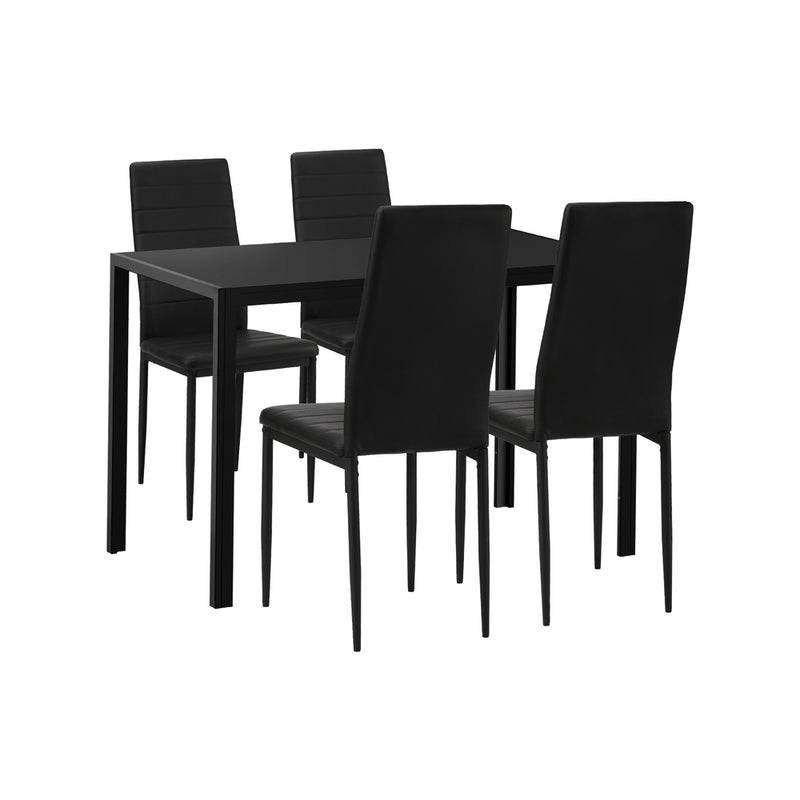 120cm Black Wooden Rectangle Dining Table with 4 Dining Chairs
