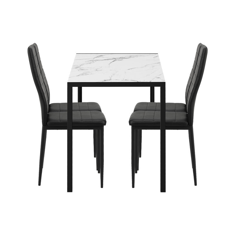 120cm White and Black Marble Rectangle Dining Table with 4 Dining Chairs