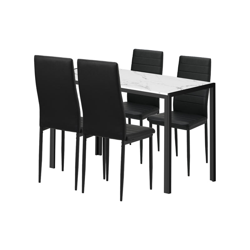 120cm White and Black Marble Rectangle Dining Table with 4 Dining Chairs