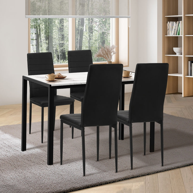 120cm White and Black Marble Rectangle Dining Table with 4 Dining Chairs