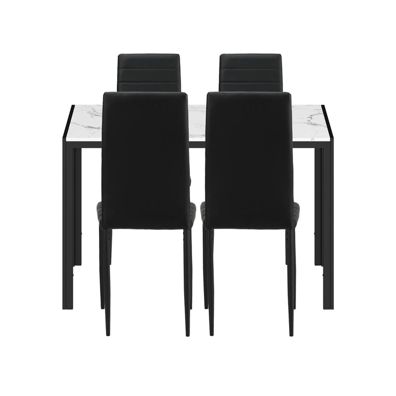 120cm White and Black Marble Rectangle Dining Table with 4 Dining Chairs
