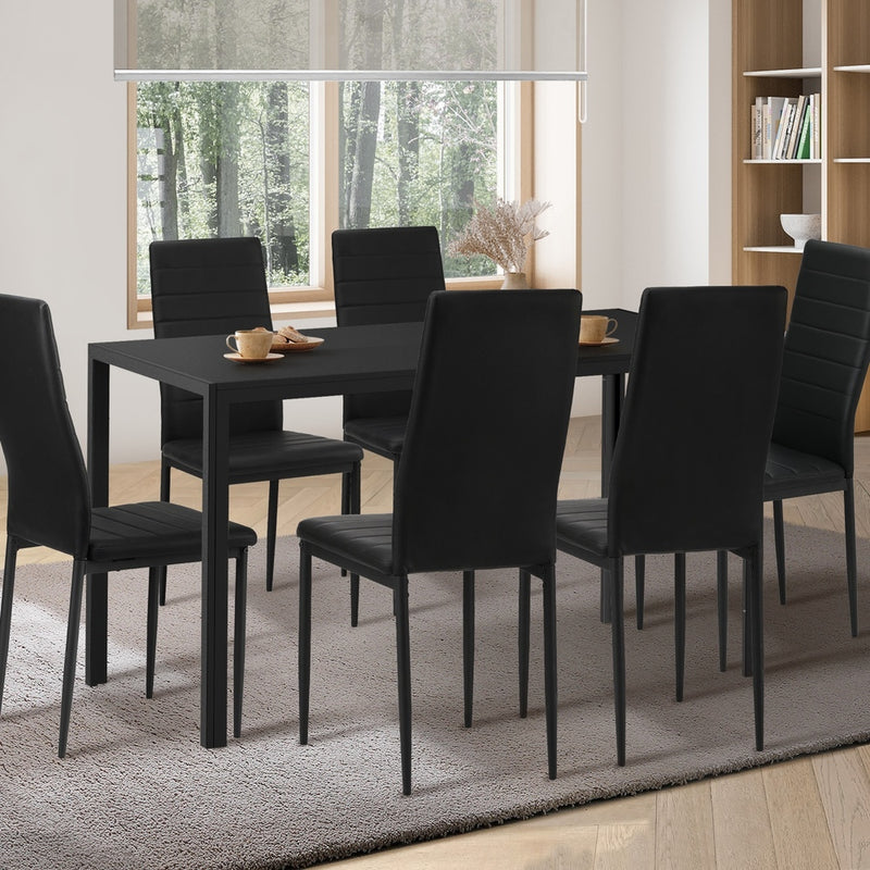 140cm Black Wooden Rectangle Dining Table with 6 Dining Chairs