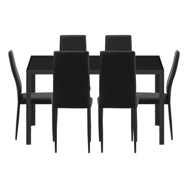 140cm Black Wooden Rectangle Dining Table with 6 Dining Chairs
