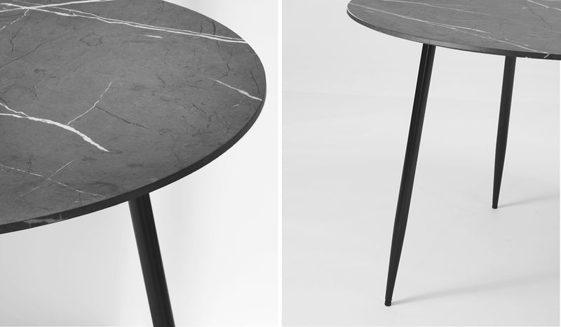 110cm Grey and Black PU Round Dining Table with 4 Dining Chairs