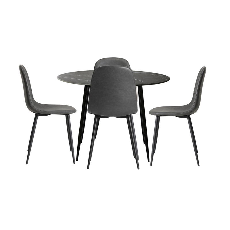 110cm Grey and Black PU Round Dining Table with 4 Dining Chairs