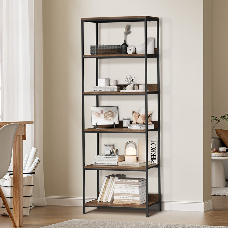 Black and Walnut 5 Tier Display Storage Shelf