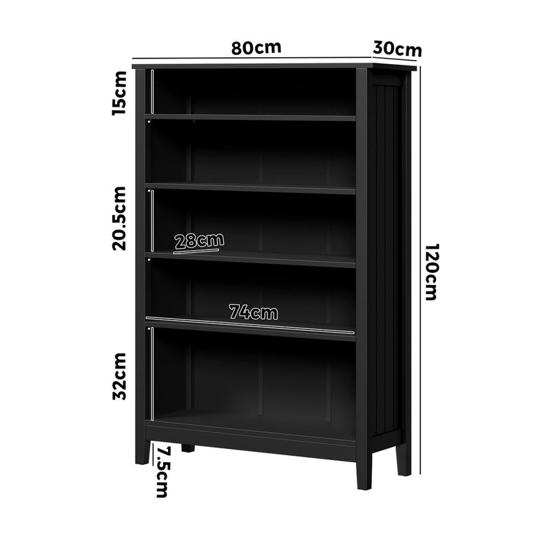 Black 5 Tier Bookshelf Bookcase Display Storage Cabinet