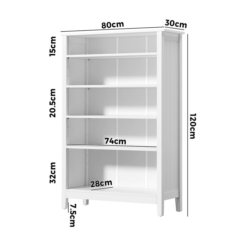 White 5 Tier Bookshelf Bookcase Display Storage Cabinet