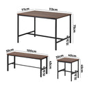 Natural Industrial 4 Seater Dining Table with Kitchen Bench Chairs