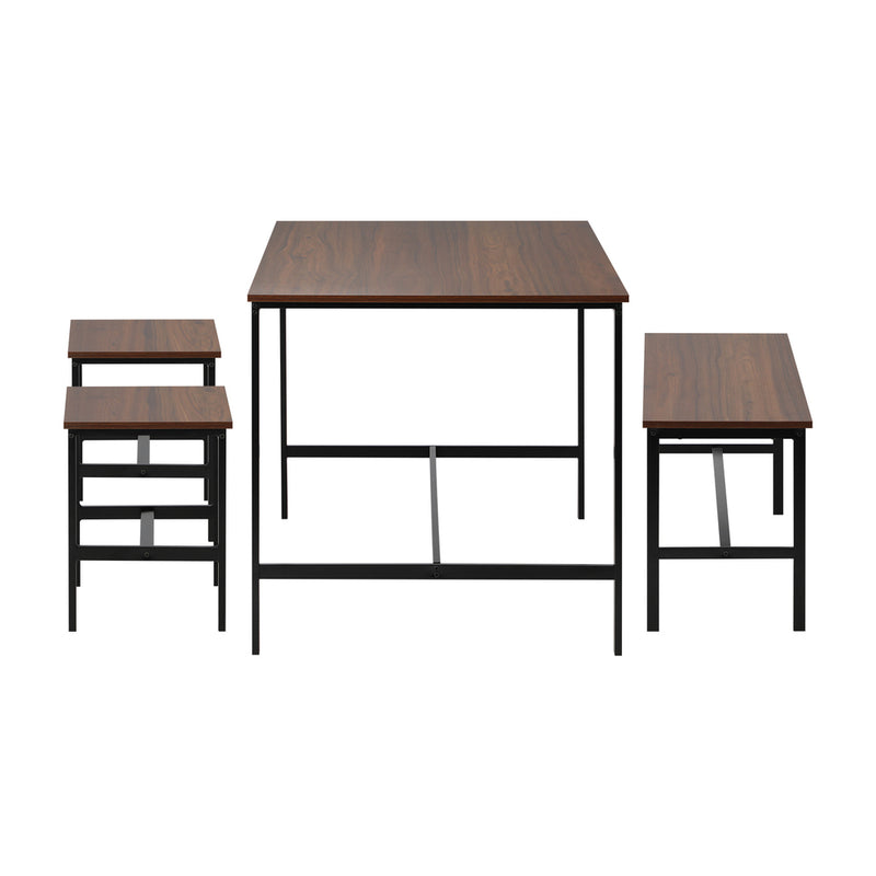 Natural Industrial 4 Seater Dining Table with Kitchen Bench Chairs