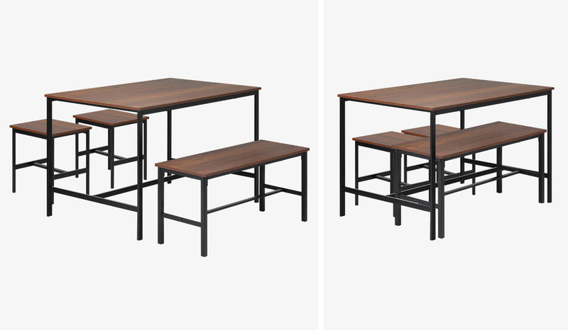 Natural Industrial 4 Seater Dining Table with Kitchen Bench Chairs
